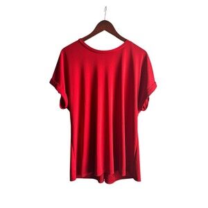 Cato Fashion Womens Tunic Top Size XL Red Knot Back Dressy Short Sleeve